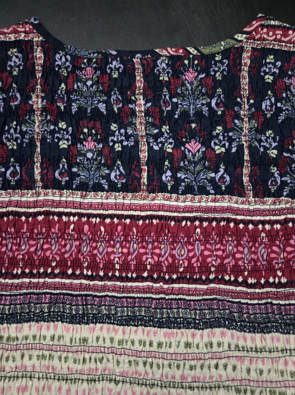 NWT - LEA Cotton Flutter Sleeve Smocked Bodice Variegated Print Midi Dress -Sz M - Picture 11 of 11